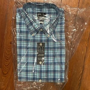 Jos. A. Bank no iron cotton shirt blue plaid checkered